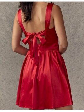 NWT Red Satin Mini Dress Francesca’s Bow Tie Back Mini Dress with Pockets